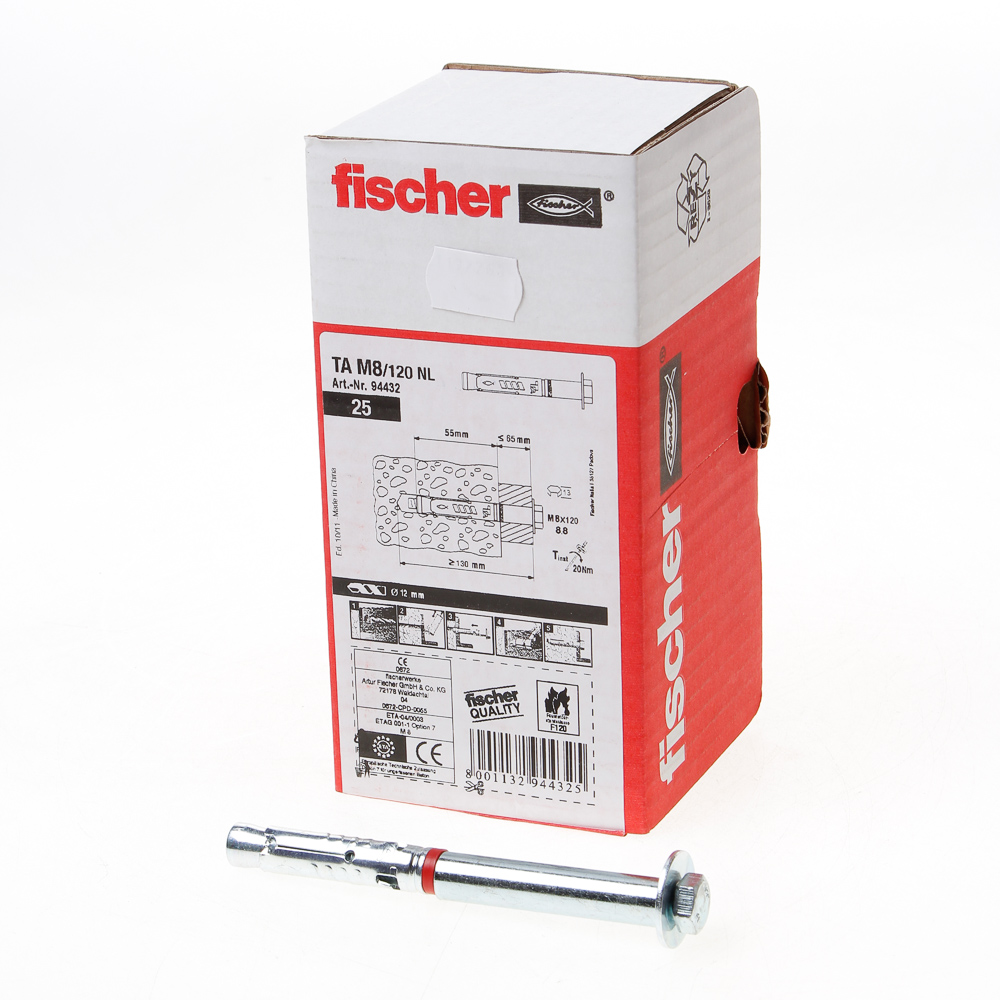 Fischer Hulsanker met tapbout verzinkt TA M8/120 NL