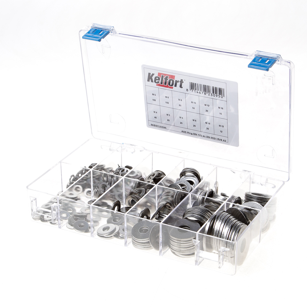 Assortimentsdoos ring RVS A2 DIN 125 + DIN 9021