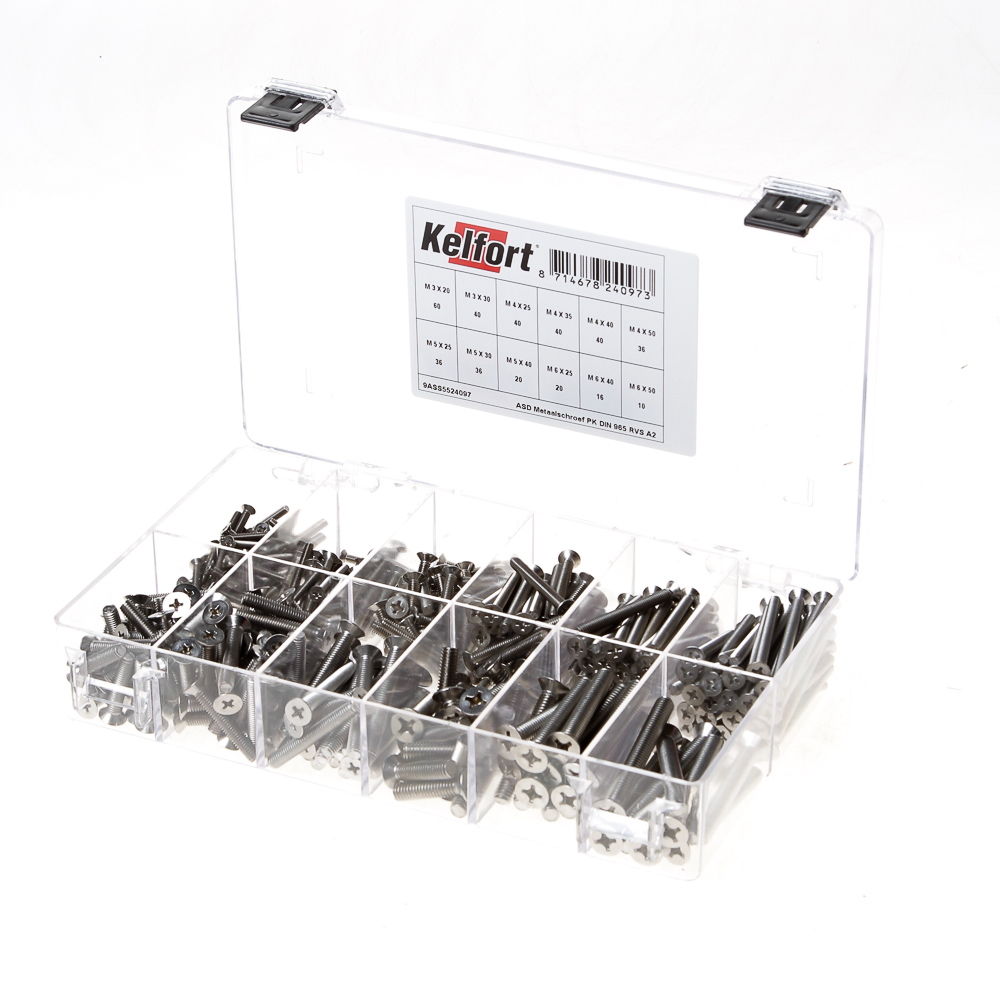 Assortimentsdoos metaalschroef RVS A2 platkop DIN 965