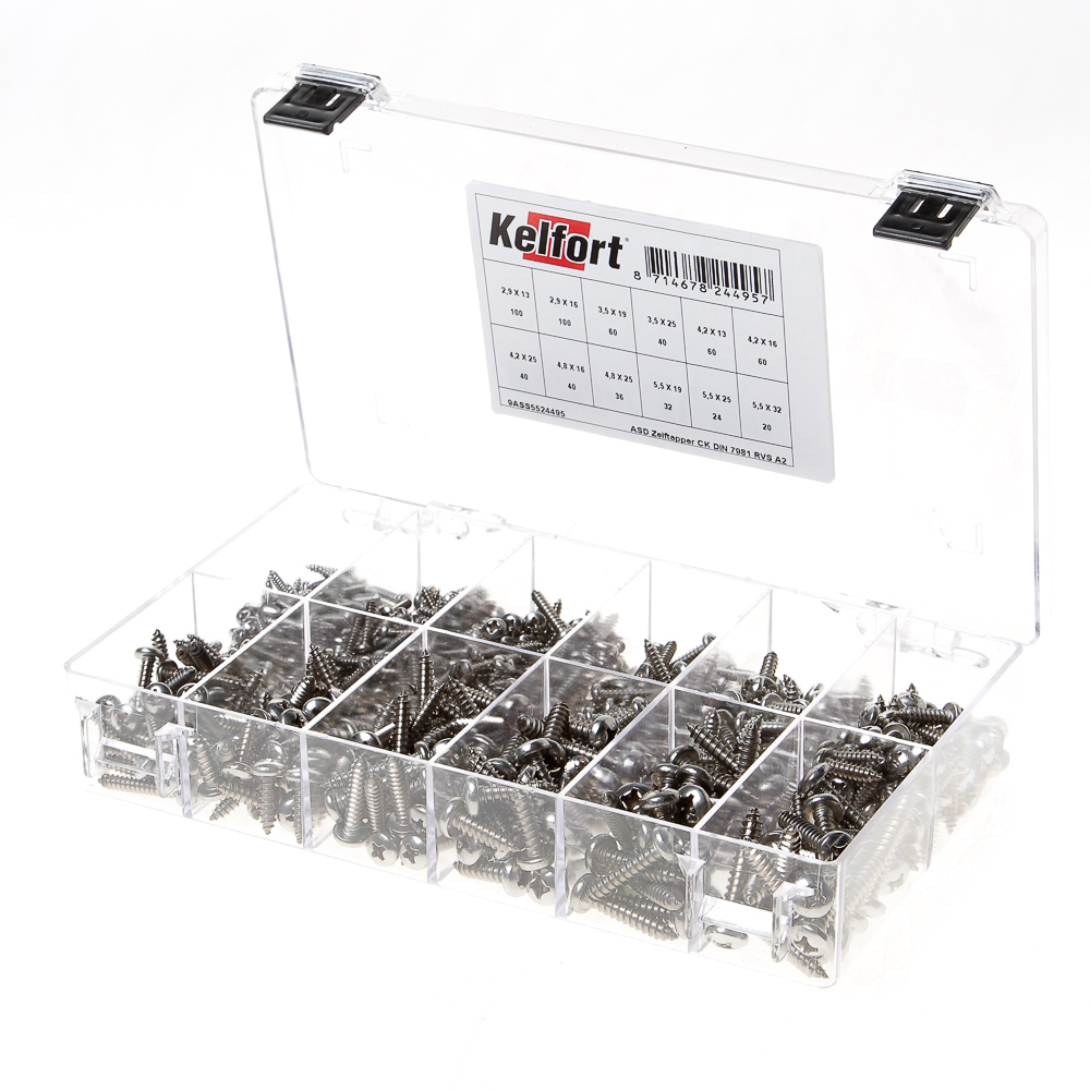 Assortimentsdoos zelftapper cilinderkop RVS A2 DIN7981