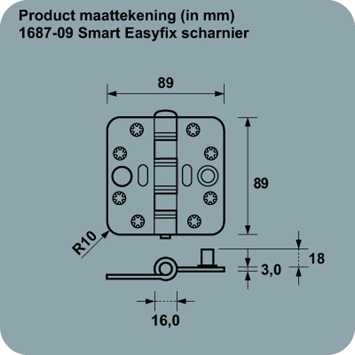 Axa Smart easyfix veiligheidsscharnier xgs 89 x 89 x 3mm SKG*** xtremecoat 1687-09-25/71V