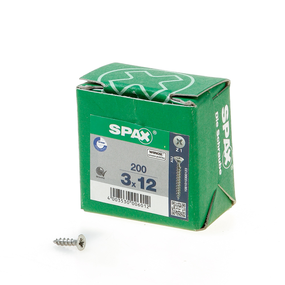Spax Spaanplaatschroef platverzonken kop verzinkt pozidriv 3.0x12mm (per 200 stuks)