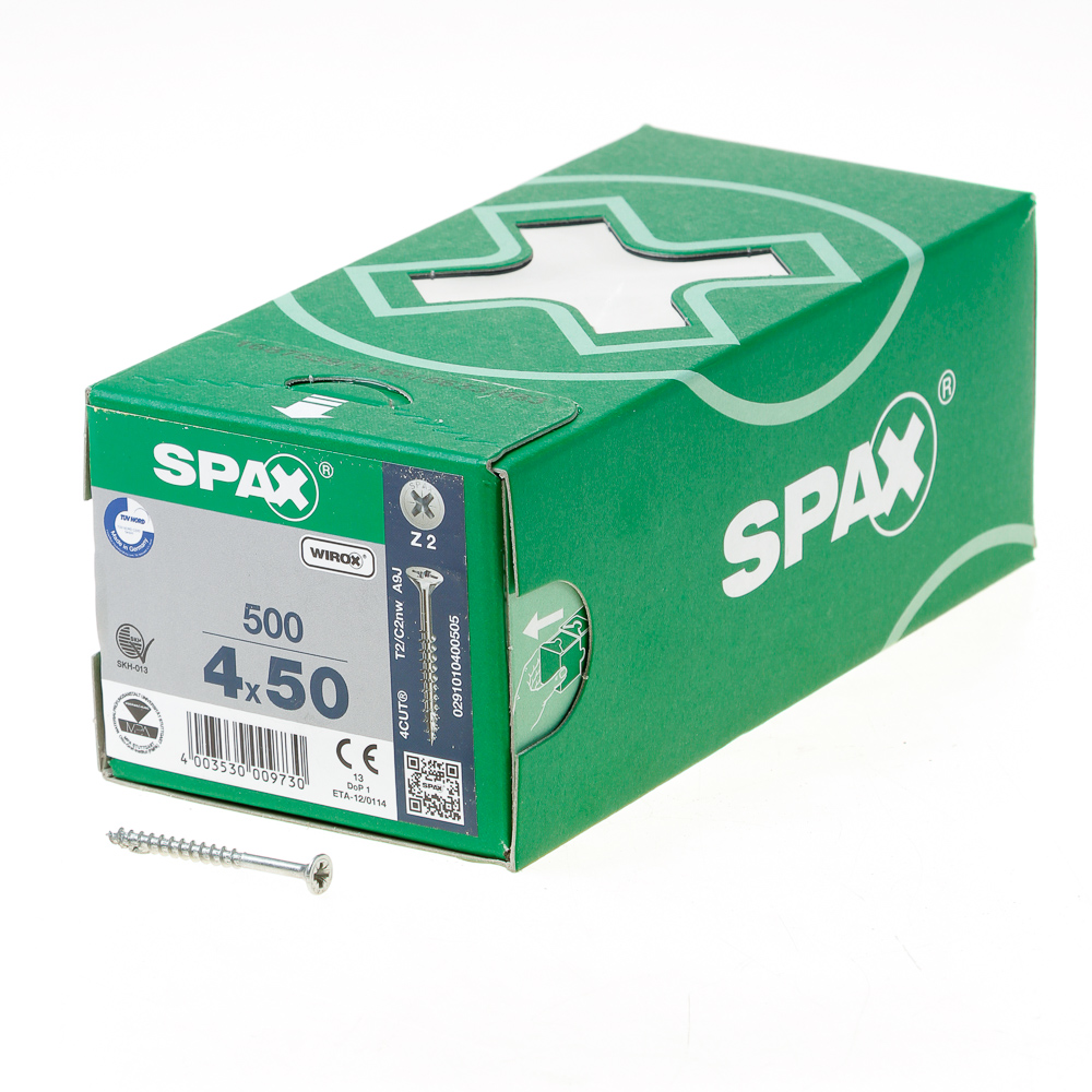 Spax Spaanplaatschroef platverzonken kop verzinkt pozidriv deeldraad 4.0x50mm (per 500 stuks)