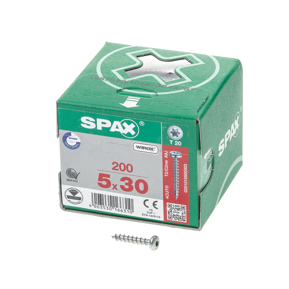 Spax Spaanplaatschroef cilinderkop verzinkt T-Star T20 5.0x30mm (per 200 stuks)