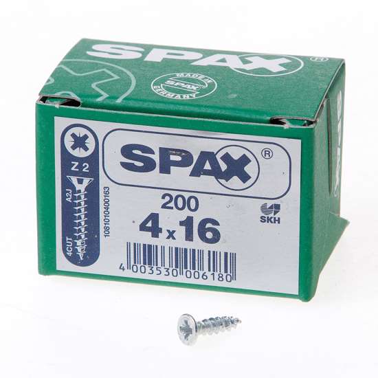 Afbeelding van Spax Spaanplaatschroef platverzonken kop verzinkt pozidriv 4.0x16mm (per 200 stuks)