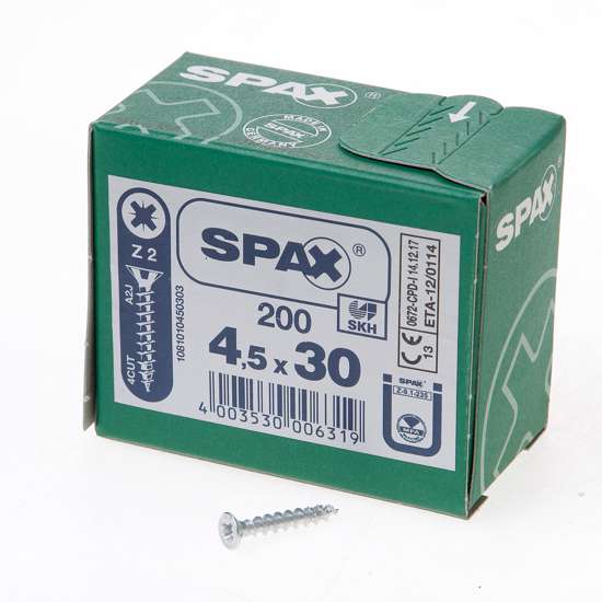 Afbeelding van Spax Spaanplaatschroef platverzonken kop verzinkt pozidriv 4.5x30mm (per 200 stuks)