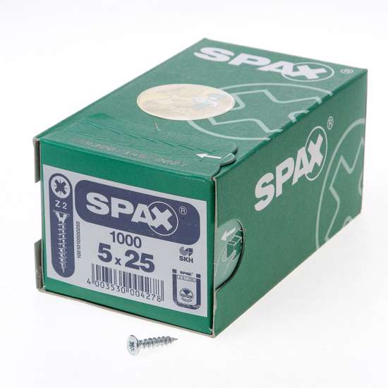 Afbeelding van Spax Spaanplaatschroef platverzonken kop verzinkt pozidriv 5.0x25mm  (per 1000 stuks)