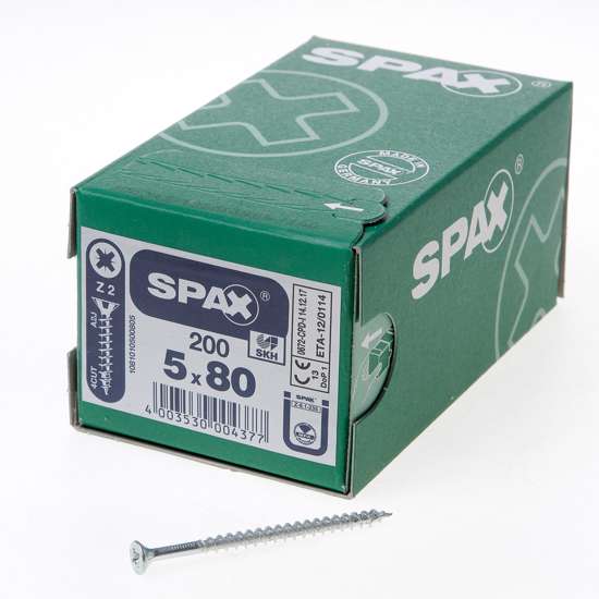 Afbeelding van Spax Spaanplaatschroef platverzonken kop verzinkt pozidriv 5.0x80mm (per 200 stuks)