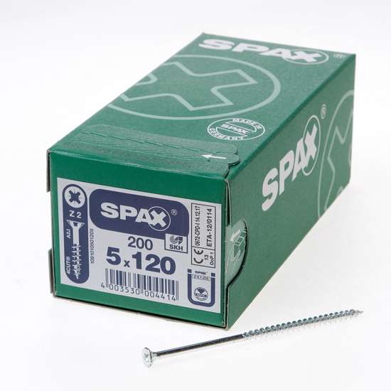 Afbeelding van Spax Spaanplaatschroef platverzonken kop verzinkt pozidriv 5.0x120mm (per 200 stuks)
