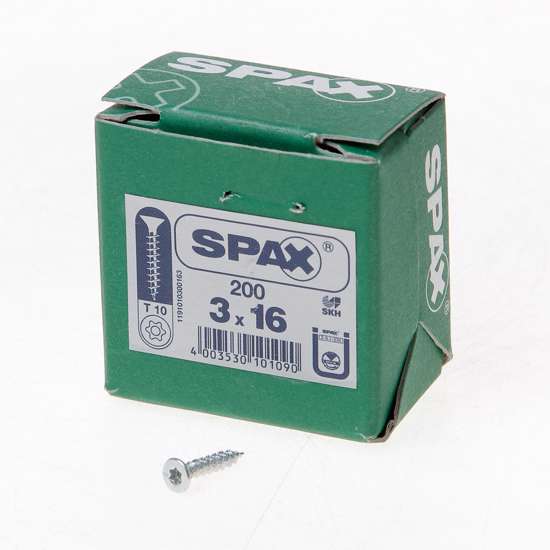 Afbeelding van Spax Spaanplaatschroef platverzonken kop verzinkt T-Star T10 3.0x16mm (per 200 stuks)