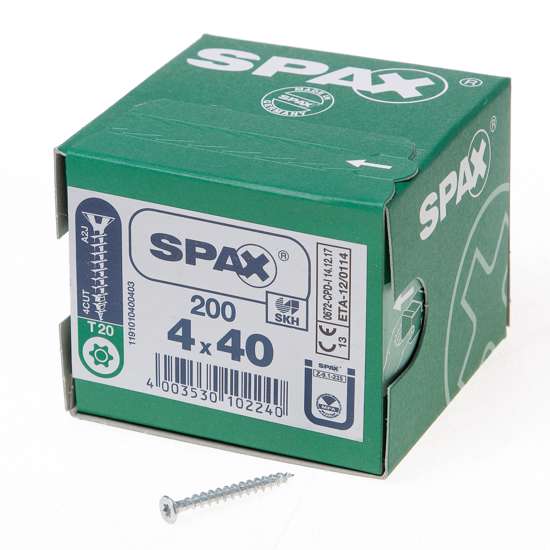 Afbeelding van Spax Spaanplaatschroef platverzonken kop verzinkt T-Star T20 4.0x40mm (per 200 stuks)