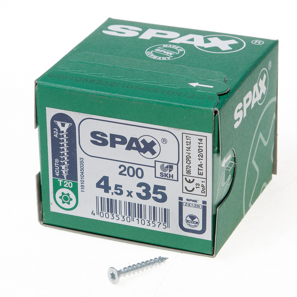 Spax Spaanplaatschroef Platverzonken Kop Verzinkt T Star T20 45X35Mm Per 200 Stuks spax kopen in de aanbieding