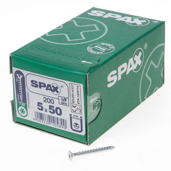 Afbeelding van Spax Spaanplaatschroef platverzonken kop verzinkt T-Star T20 5.0x50mm (per 200 stuks)