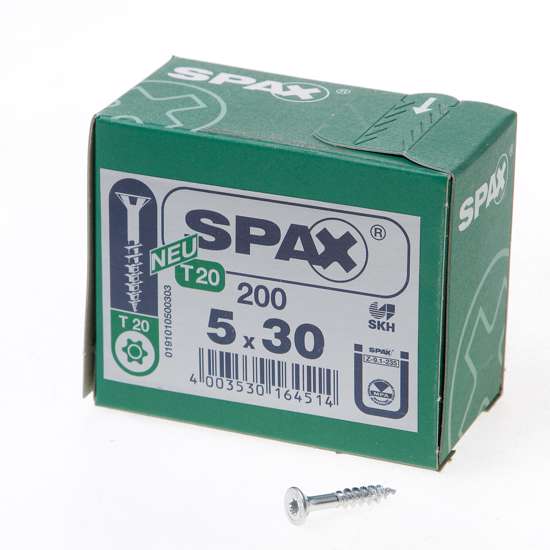 Afbeelding van Spax Spaanplaatschroef platverzonken kop verzinkt T-Star T20 deeldraad 5.0x30mm (per 200 stuks)
