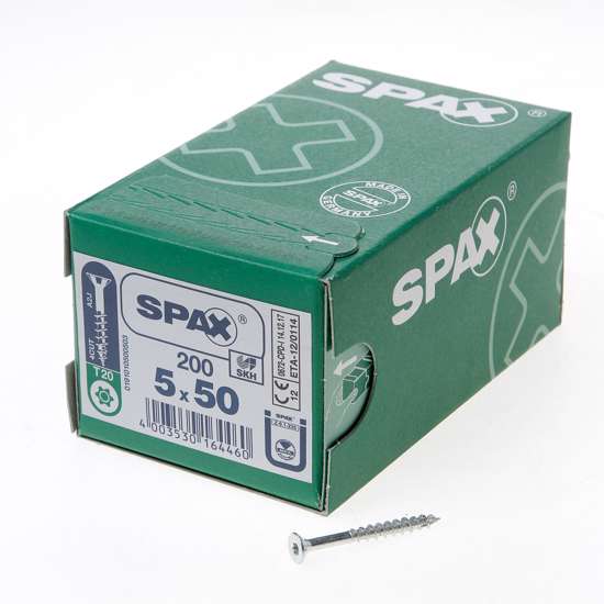 Afbeelding van Spax Spaanplaatschroef platverzonken kop verzinkt T-Star T20 deeldraad 5.0x50mm (per 200 stuks)