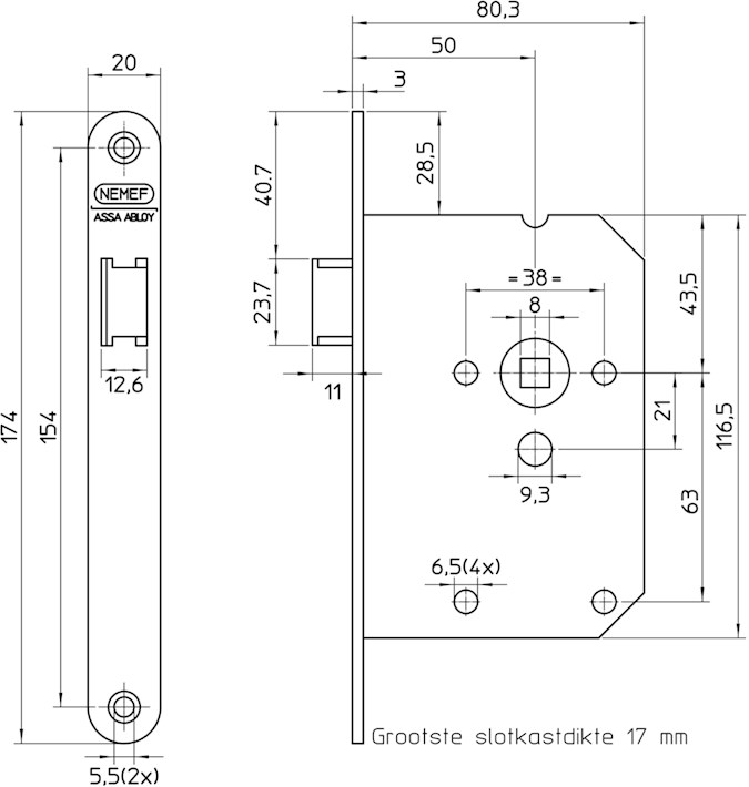 Nemef Loopslot type 1255/2-50 DIN links