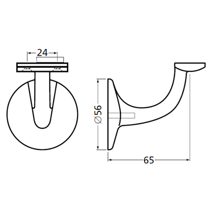 Leuninghouder, aluminium/zilver 3503-02 65 vlak m8