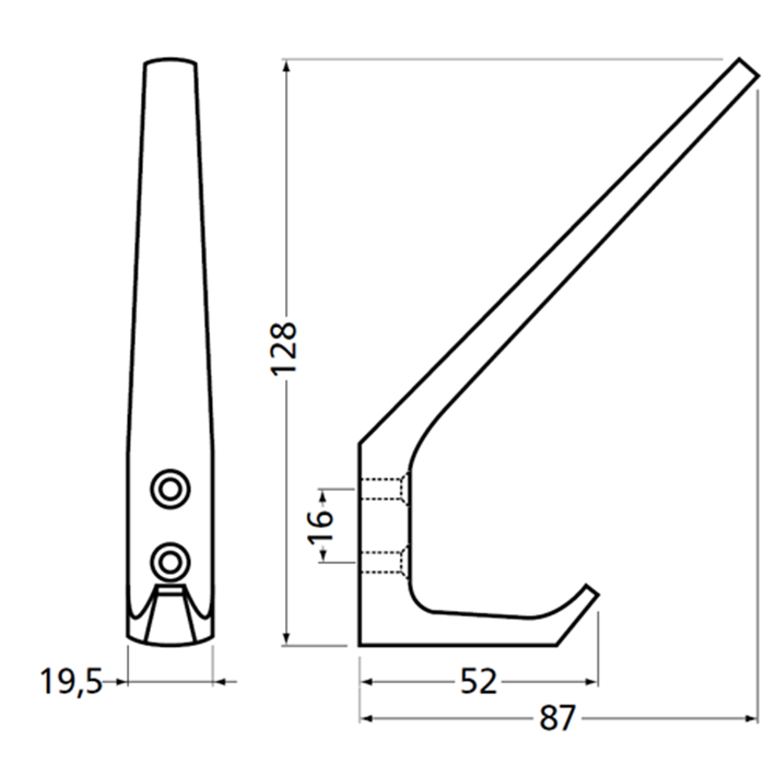 Hoed- en jashaak enkel, alu/naturel 0030-01