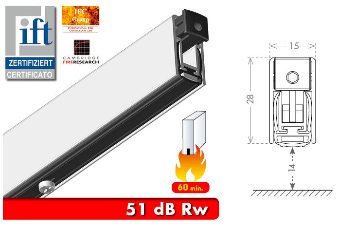 Valdorpel Unifire60 brandwerend voor 60min en geluiddempend 51dB 15 x 28 x 930mm