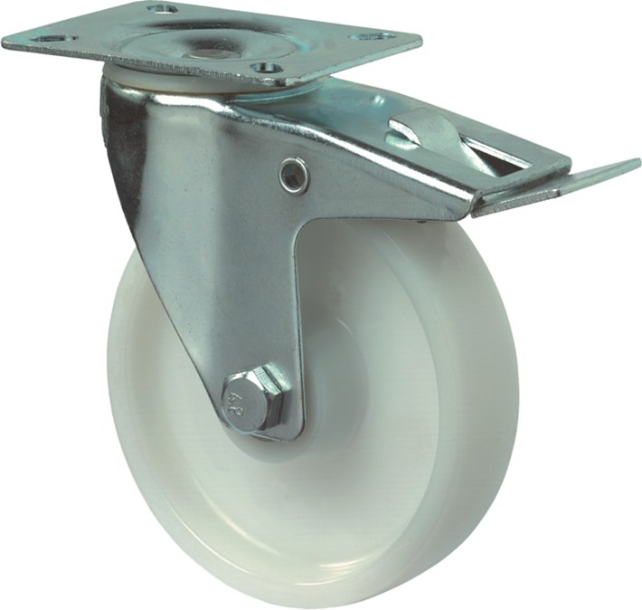 Kelfort Zwenkwiel polyamide wiel met rollager + rem, wit 125kg m/rem 80mm