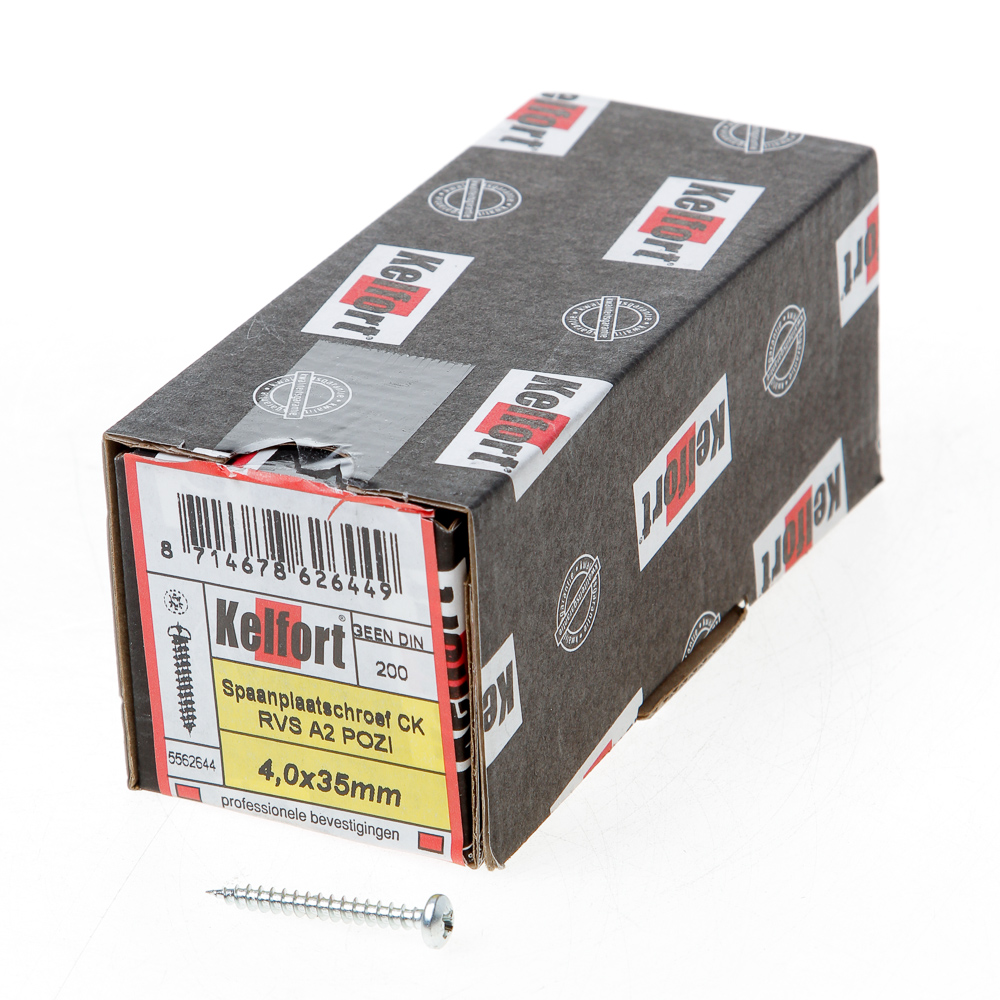 Spaanplaatschroef cilinderkop RVS A2 pozidriv voldraad 4x35mm (per 200 stuks)
