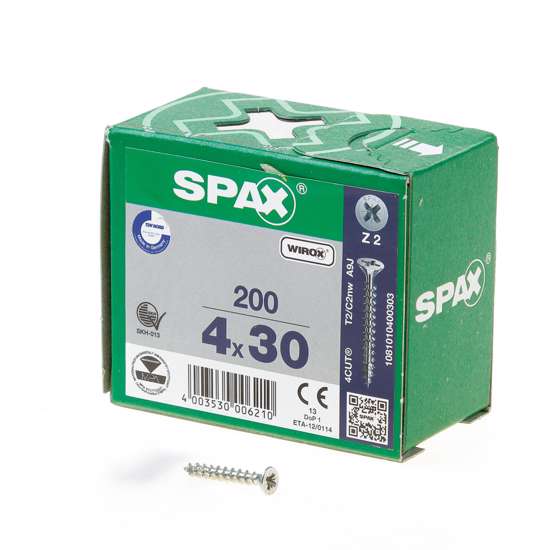 Afbeelding van Spax Spaanplaatschroef platverzonken kop verzinkt pozidriv 4.0x30mm (per 200 stuks)