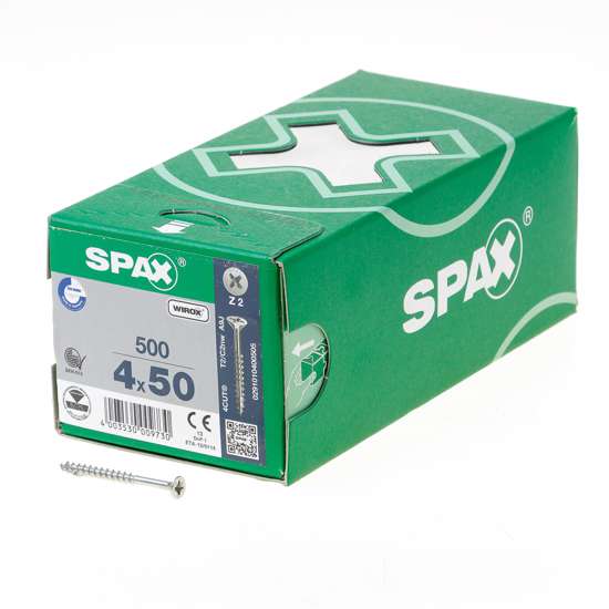 Afbeelding van Spax Spaanplaatschroef platverzonken kop verzinkt pozidriv deeldraad 4.0x50mm (per 500 stuks)