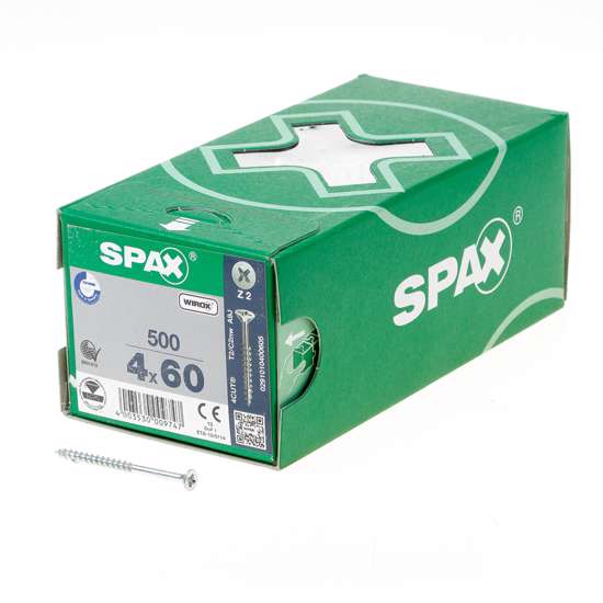 Afbeelding van Spax Spaanplaatschroef platverzonken kop verzinkt pozidriv deeldraad 4.0x60mm (per 500 stuks)