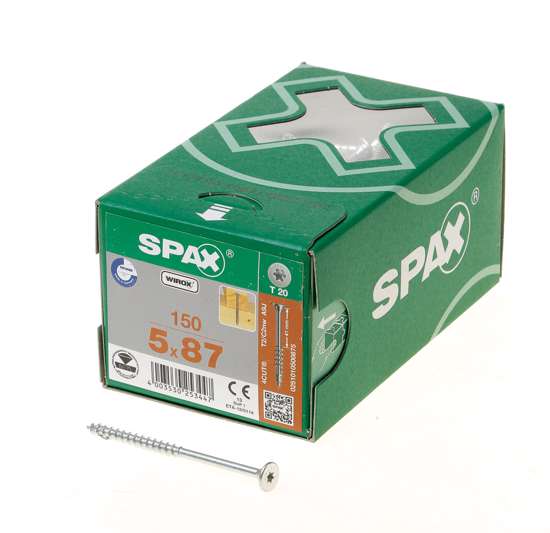 Afbeelding van Spax spaanplaatschroef wirox 5,0x87, tx20, met vlakke discuskop, met geoptimaliseerd deel schroefdraad