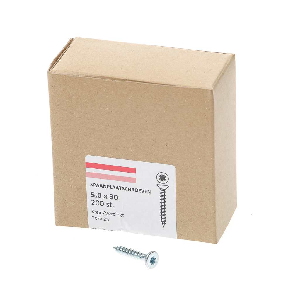 Spaanplaatschroef verzinkt platkop tx-25 5.0X30 voldraad (200)