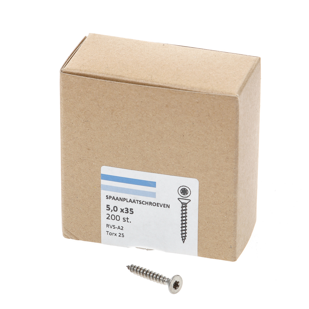 Spaanplaatschroef rvs-A2 platkop tx-25 5.0X35 voldraad (200)