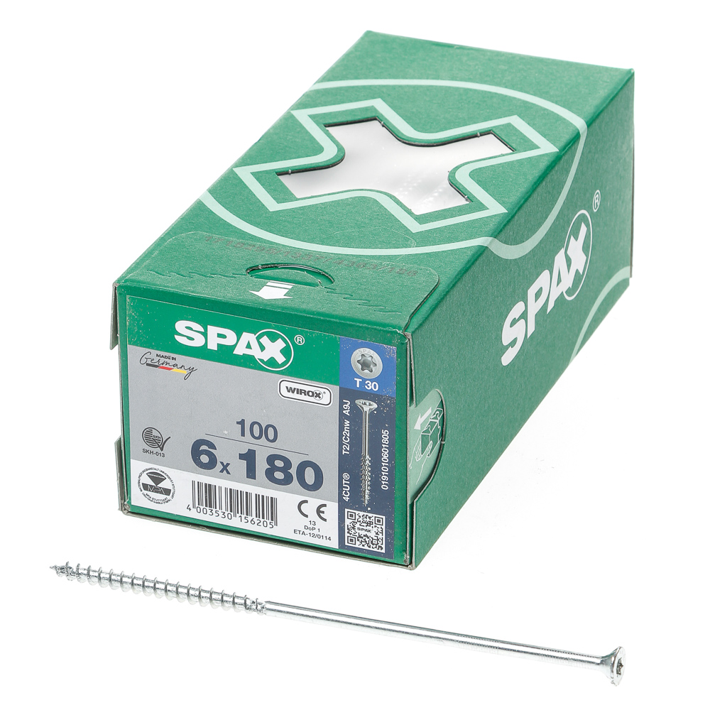 Spax Spaanplaatschroef platverzonken kop verzinkt T-Star T30 deeldraad 6.0 x 180mm