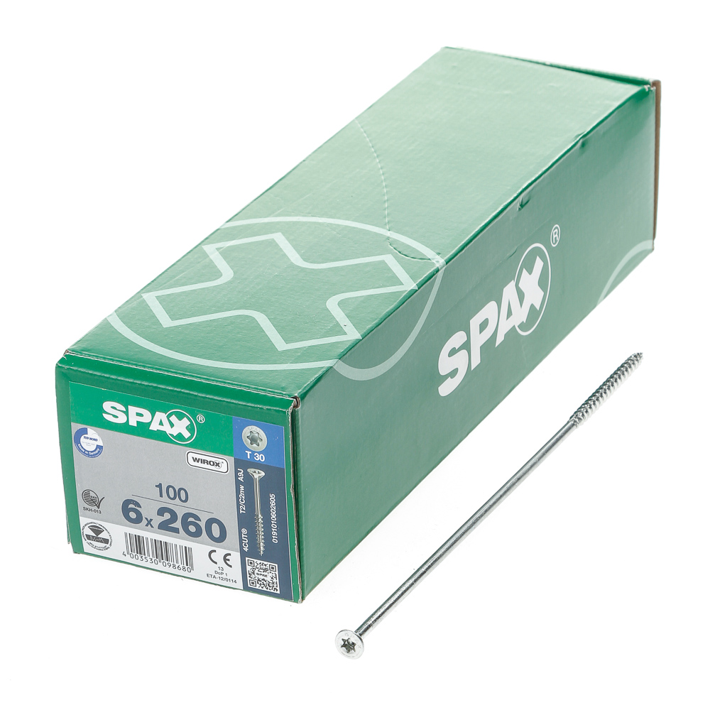 Spax Spaanplaatschroef platverzonken kop verzinkt T-Star T30 deeldraad 6.0 x 260mm