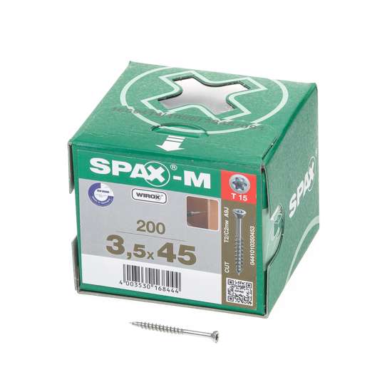 Afbeelding van Spax-m MDF Spaanplaatschroef met boorpunt verzinkt T-Star T15 deeldraad 3.5x45mm (per 200 stuks)