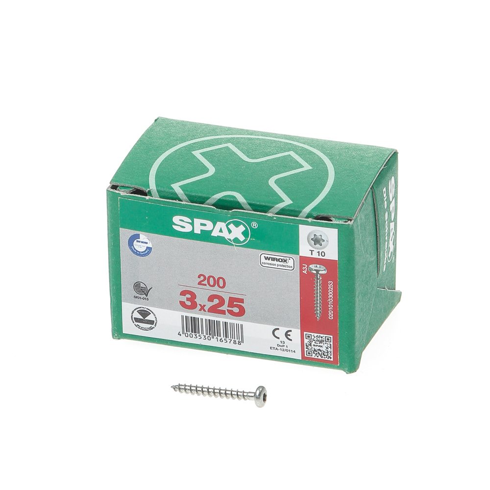 Spax Spaanplaatschroef cilinderkop verzinkt T-Star PZ1 3.0x25mm (per 1000 stuks)
