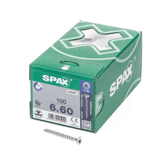 Afbeelding van Spax Spaanplaatschroef platverzonken kop verzinkt T-Star T30 6.0x60mm (per 100 stuks)