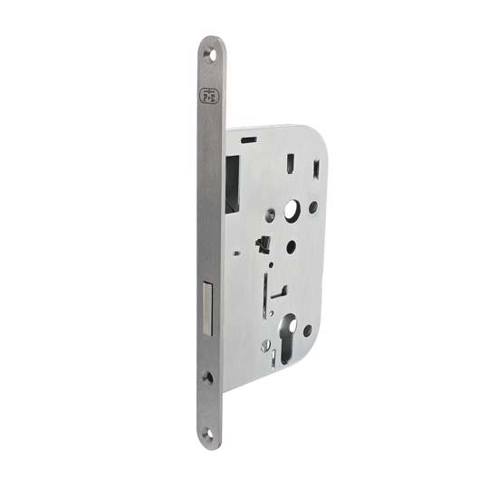 Afbeelding van P+E Kastslot profielcilindergat 72mm DIN rechts/links met rvs geborstelde voorplaat 235x20mm