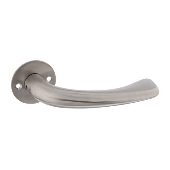 Afbeelding van P+E Gatdeel deurkruk 'Erick' op ronde rozet 8mm stift rvs geborsteld