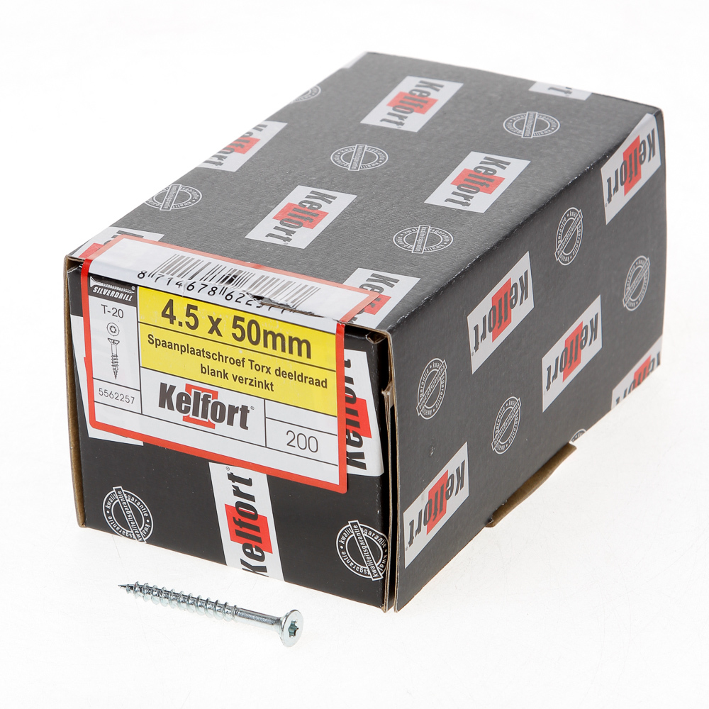 Kelfort Spaanplaatschroef platverzonken kop verzinkt T20 deeldraad 4.5 x 50mm