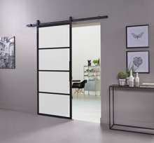 Afbeeldingen van DIY-schuifdeur Cubo zwart inclusief mat glas, afmeting deur 2150x980x28mm + zwart ophangsysteem type Basic