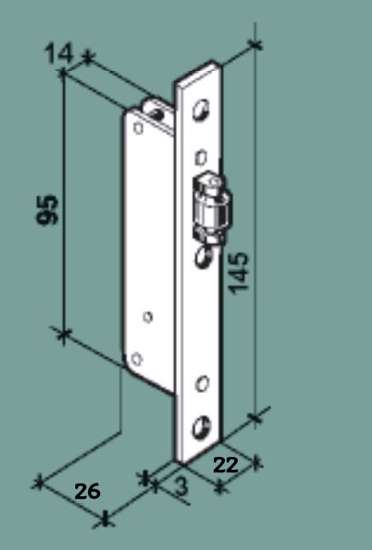 Afbeelding van Rolslot met smalle verzinkte kast, maat 95x26mm. Voorplaat vernikkelt 145x22x3mm.