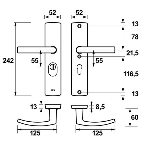 Afbeelding van VH-beslag Curve Kr/Kr Blok PC55 Inox 38-54mm