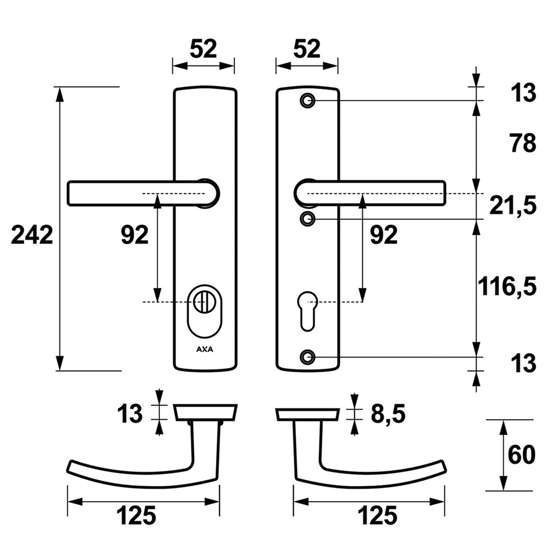 Afbeelding van VH-beslag Curve Kr/Kr Blok PC92 Zwart 38-54mm