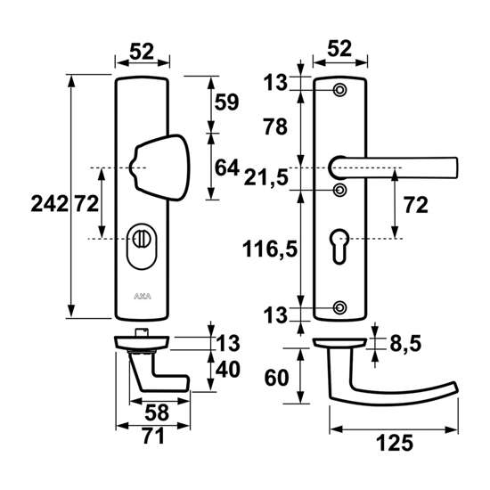 Afbeelding van VH-beslag Curve Kr/Gr Blok PC72 Inox 38-54mm