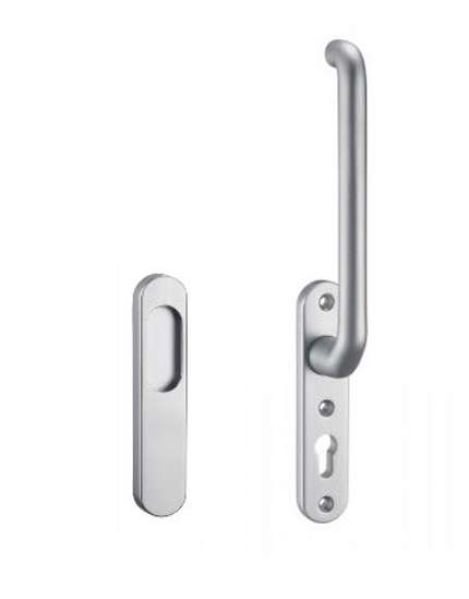 Afbeelding van Hefschuifgarnituur ovaal. F1, binnen kruk PC69 / buiten schuifdeurkom opschroevend, 3-gats, afmeting 185x40mm