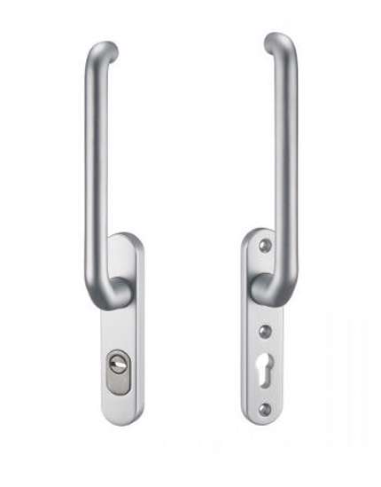 Afbeelding van Hefschuifgarnituur ovaal. F1, binnen kruk PC69 / buiten kruk kerntrek PC69, 3-gats, afmeting 185x40mm