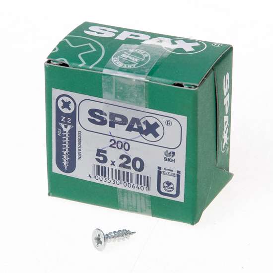 Afbeelding van Spax Spaanplaatschroef platverzonken kop verzinkt pozidriv 5.0x20mm (per 200 stuks)