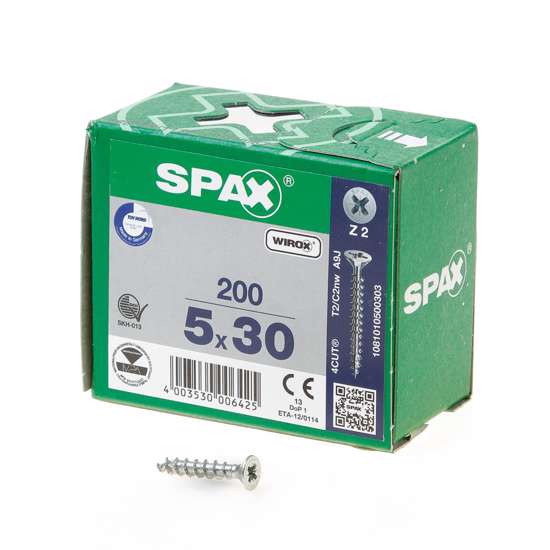 Afbeelding van Spax Spaanplaatschroef platverzonken kop verzinkt pozidriv 5.0x30mm (per 200 stuks)