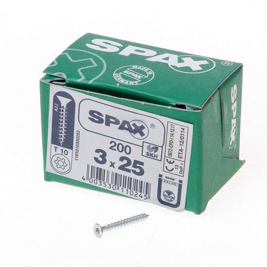 Afbeelding van Spax Spaanplaatschroef platverzonken kop verzinkt T-Star T10 3.0x25mm (per 200 stuks)