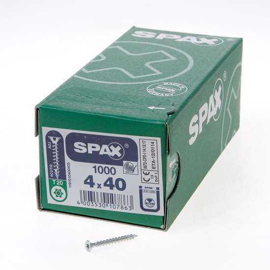 Afbeelding van Spax Spaanplaatschroef platverzonken kop verzinkt T-Star T20 4.0x40mm (per 1000 stuks)